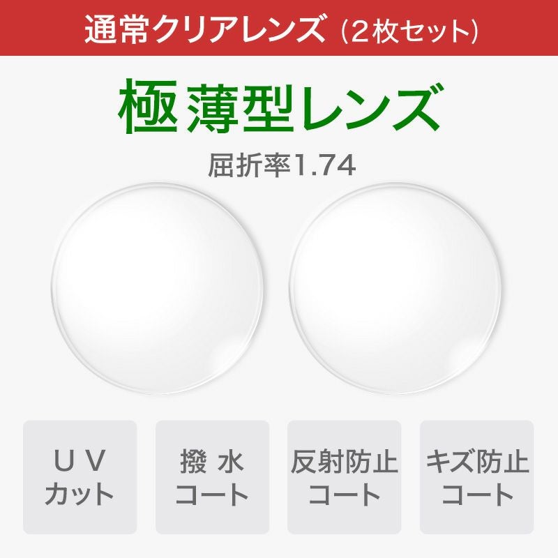 極 薄型クリアレンズ（1.74/単焦点/Sノーマル） | [鯖江製] 薄型めがね